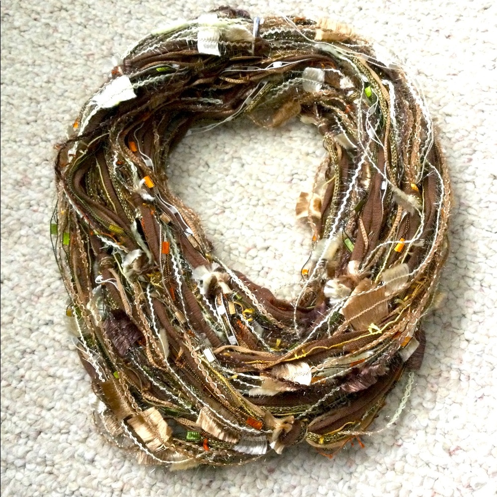 Infinity textile necklace/scarf Handmade in Greece    Brown earth tones